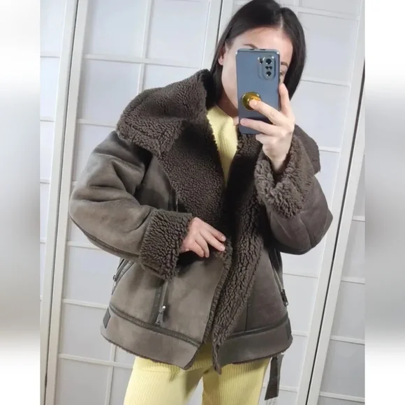 NWT ZARA DOUBLE FACED FAUX SHEARLING FUR JACKET - Picture 4 of 16